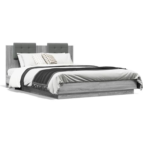 Maison Exclusive - Bettgestell mit Kopfteil Grau Sonoma 150x200 c (1/5)