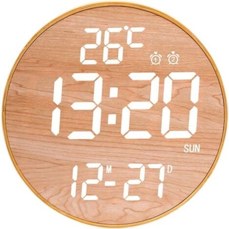 Horloge murale numérique LED – Réveil lumineux avec réglage de la luminosité – Affichage clair – Design en bois pour bureau et salle