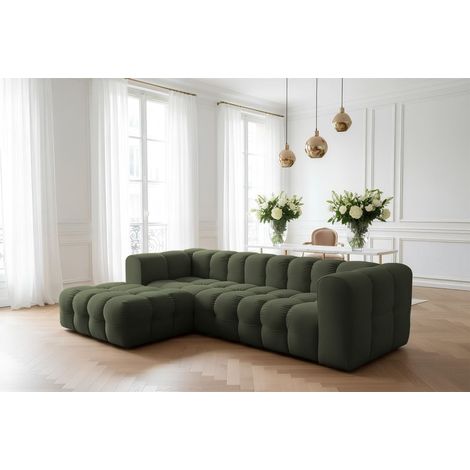 Ecksofa Designersofa SOLVIE in Stoff Tiffani Grün Ottomane Links
