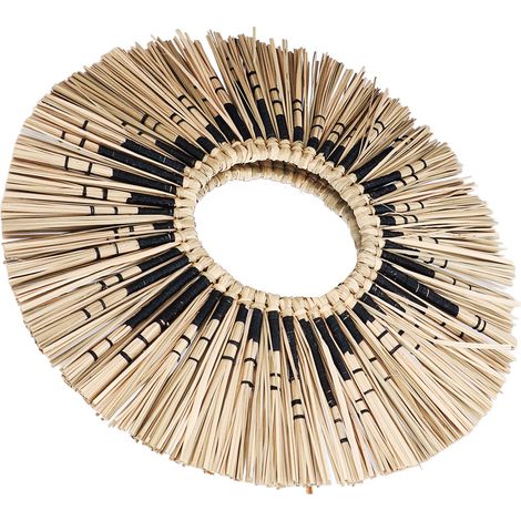 Miroir suspendu en paille tressée à la main, décoration murale pour salles de bains, salons et bureaux. Jaune et noir. (1/5)
