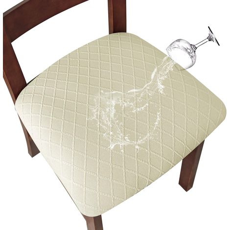 Lot de 2 Housses de siège extensibles imperméables en treillis de diamant avec boucle pour chaises de salle à manger, chaises de cuisine (Kaki) (1/5)
