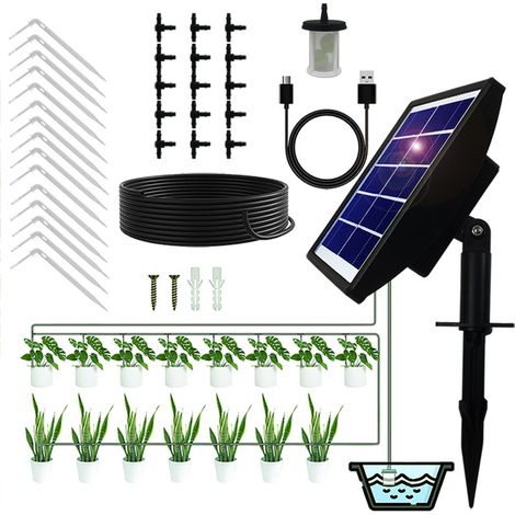 Kit Arrosage Automatique Solaire, Système Irrigation Goutte à Goutte pour Jardin, Balcon, Plantes (1/5)