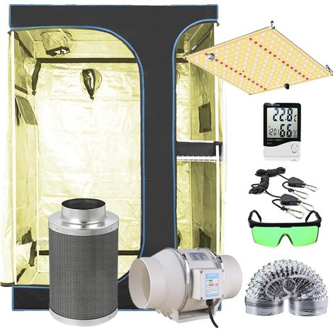 Tente de culture LED, construction durable, lampes de culture LED dimmables, ventilateurs centrifuges et ensemble de filtre à air en charbon actif, 90X60X135CM2en1Kits (1/2)