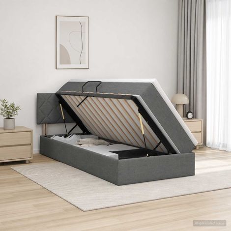 Lit de rangement LED avec matelas Gris foncé 90 x 190 cm Tissu (1/5)