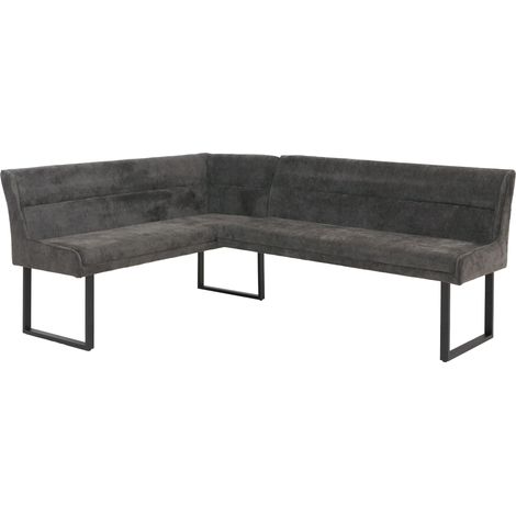 Eckbank HHG-515, Esszimmerbank Bank, Öko-Tex (310g/m²) Chenille Stoff/Textil Metall 159x210cm dunkelgrau (1/5)
