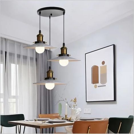 Vintage Lampe Suspension Luminaire Industrielle Blanc E27 Lustre Plafonnier en Métal Style Edison pour Salon Chambre (1/4)
