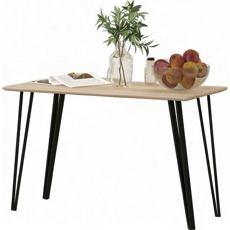 Mesa rectangular de comedor o cocina 120 x 60 x 75 cm MDF efecto roble claro y metal negro HOMVRA (1/5)