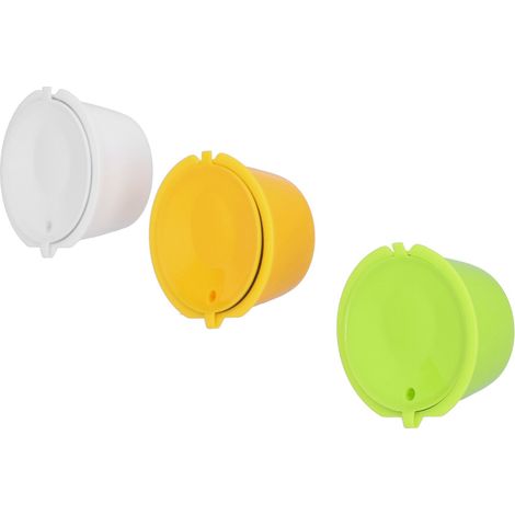 3er-Set bunte, wiederverwendbare Kaffeefilter, Kaffeekapseln, Becher mit Bürste und Löffel, Café-Zubehör, Gelb, Grün, Weiß (1/5)