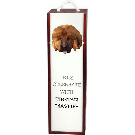 Mastín tibetano, perro tibetano: caja de vino geométrica con foto e inscripción de Art-Dog (1/5)