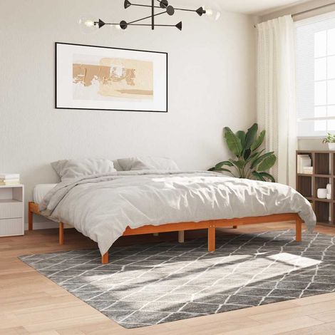 Cama sin colchón madera maciza de pino marrón cera 200x200 cm (1/5)