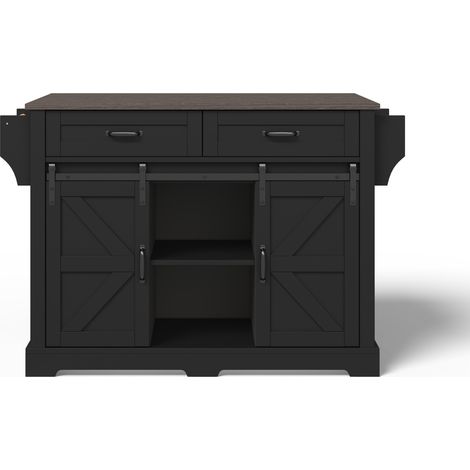 Isla de cocina negra con tablero abatible MDF 120x45(70)x91 cm HOMVRA (1/5)