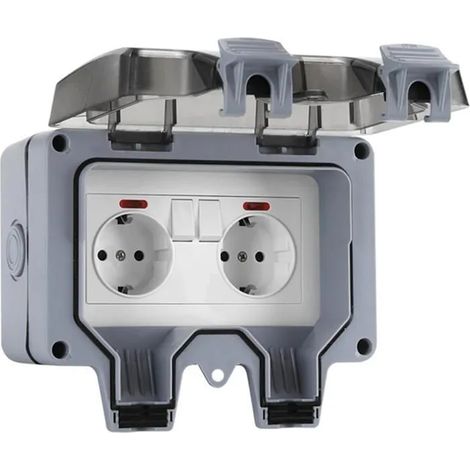 Prise Étanche Ip66 Double Avec Interrupteur Pour Extérieur Humide Cuisine Salle De Bain Garage Piscine - 1 Pièce (1/5)