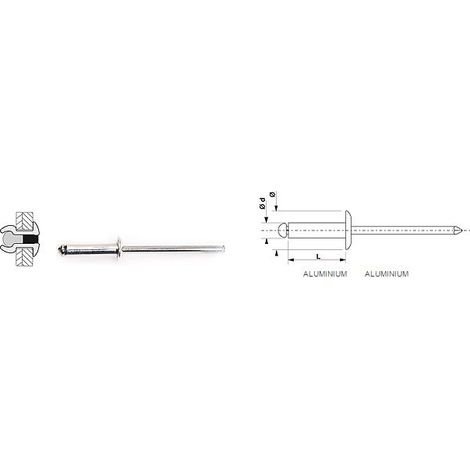 DEGOMETAL - 100 Rivets aveugles standards Alu/Alu Tête Ronde Standard 3.2X12 - 102 132 121
