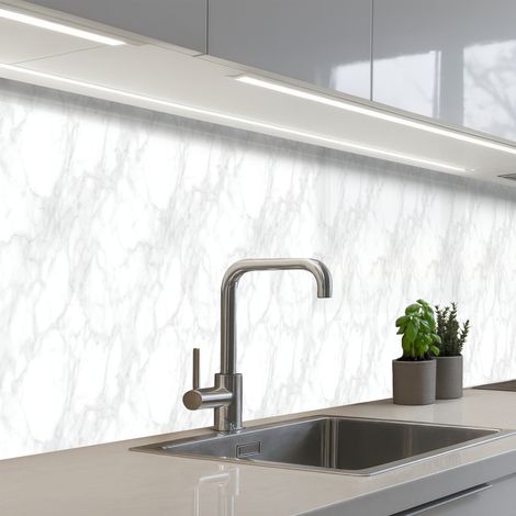 Kitchen Splashback Minimalist - White - Gray veins 450x60 cm