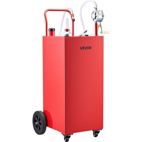 Chariot Carburant 189,3 L Réservoir à Carburant Mobile Pompe Manuelle, Réservoir en Acier au Carbone, avec 4 Roues et Tuyau, pour Essence et Diesel, Voiture, Tondeuse, Quad, Bateau, Moto, Rouge (1/5)