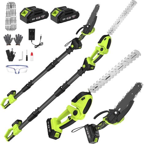 Electric Chainsaw and Cordless Hedge Trimmer with 4 in 1 Pole Pruner with 4 Chains 2 Batteries Telescopic Hedge Trimmer Adjustable Angle Ideal Garden Orchard Pruning/Hedge Trimmer (1/5)
