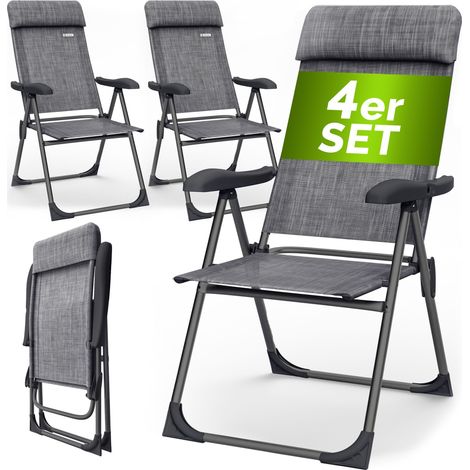 CASARIA® Gartenstühle Set Klappbar Verstellbar Alu mit hoher Rückenlehne Liegefunktion Faltbar Balkon Campingstuhl Klappstuhl Hochlehner  4er Set Grau Melange