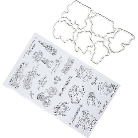 Tampon en caoutchouc de silicone transparent pour journal intime, représentant un cochon et des vœux d'anniversaire. (1/5)