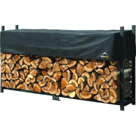 ShelterLogic Metall Kaminholzregal inkl. Abdeckung schwarz 238,3 x 36,3 x 118,9 cm (1/3)