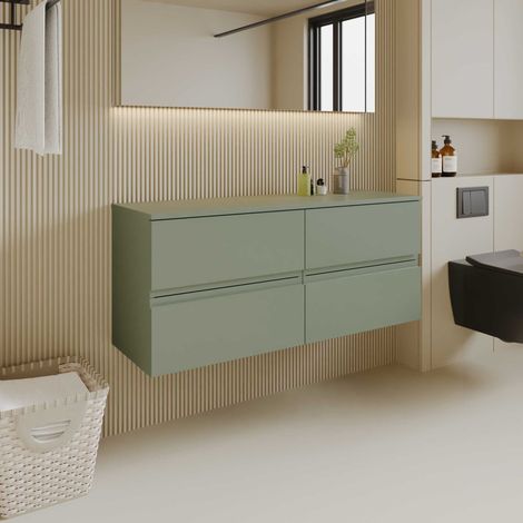Hudson Reed Urban Satin Green 600mm Wall Hung 2 Drawer Vanity Unit with Worktop - URB804W2 (1/5)