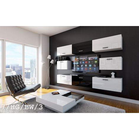 Ensemble meuble TV CONCEPT 7-HG-BW-3 blanc-noir brillant 249 cm