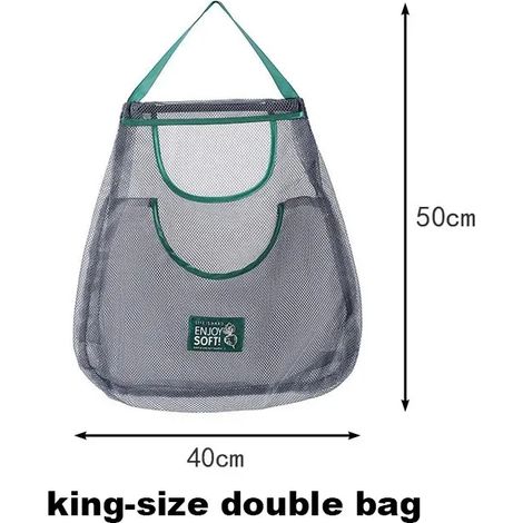 (Grand sac double, 1 pièce) Sac de rangement suspendu réutilisable en filet pour la cuisine, filet à fruits et légumes pour gingembre, ail, pommes de terre, oignons, organisateur de produits frais en (1/4)
