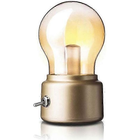 (Dorée) Lampe de chevet rétro à ampoule, veilleuse créative rechargeable par USB, lampe de table LED à l'ancienne, petite lampe de table décorative pour bureau de chambre [ (1/5)