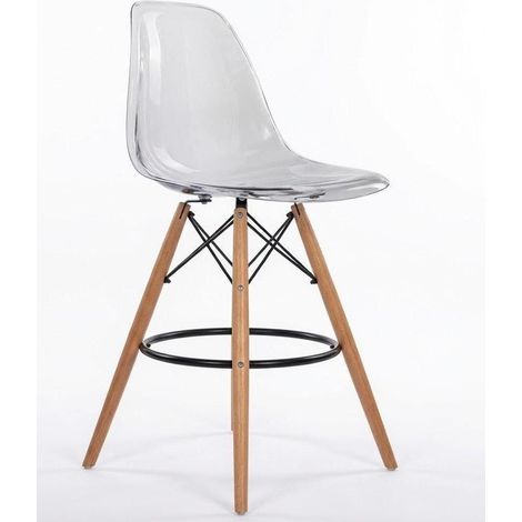 ORION91oficial® - Taburete Alto, Estilo Nórdico, Polipropileno Color Transparente y Patas en Madera Haya (57x53x107 cm) Comedor, Oficina, Restaurante, Bar, Hostelería, Cocina – spaziOrion91 - Pack x2 (1/2)