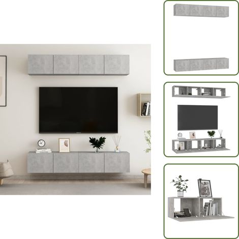 TV-Schränke 4 Stk. Betongrau 80x30x30 cm Holzwerkstoff - TV Schrank - Wandmontage - Regal - Wohnraum Dekoration - Betongrau (1/5)