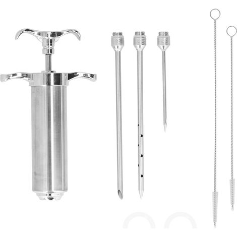 57 g (2 oz) Fleischinjektionsspritze aus Edelstahl mit 3 Nadeln, Grillwerkzeug