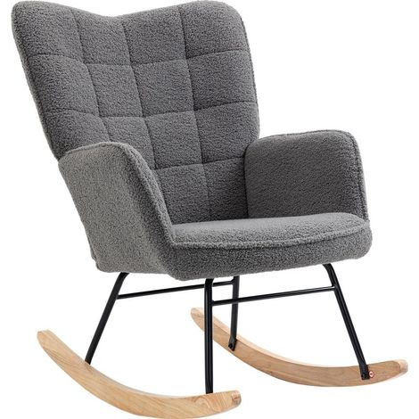 Fauteuil à bascule rocking chair revêtement effet laine bouclée, structure en acier 71 x 98 x 101 cm Gris foncé (1/5)