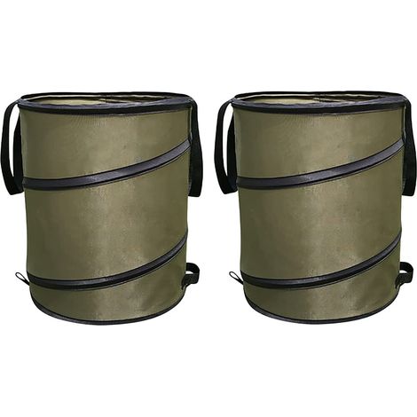 Lot de 2 Vert Poubelle de camping,10 gallons, poubelle/bac de recyclage popup, sacs réutilisables pour déchets de jardin/gazon/feuilles, poubelle de voiture