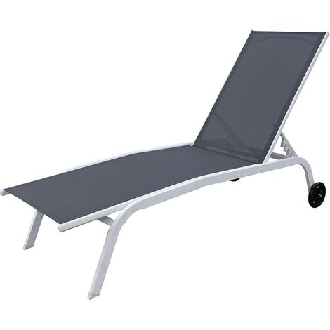 Lettino a sdraio con ruote prendisole per giardino piscina da spiaggia mare grigio schienale regolabile (1/5)