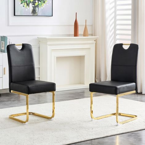 Set di 2 sedie da pranzo, sedie ergonomiche imbottite in moderna similpelle PU con piedini antiscivolo, Nero (1/5)