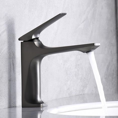 Robinet de lavabo 1 trou, mitigeur eau chaude/froide pour salle de bain, fixation G1/2, encastrable, gris, finition qualité supérieure, pack de 1. (1/5)