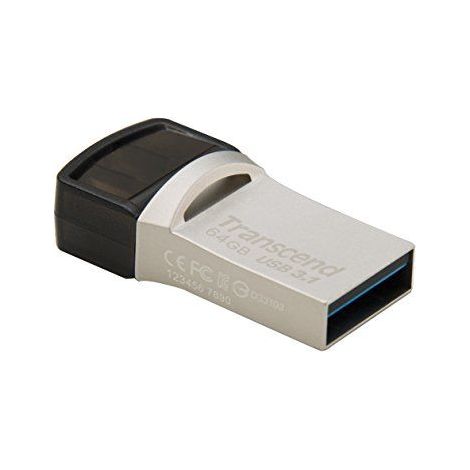 Transcend JetFlash 890 64GB USB-Stick USB Type-A / USB Type-C 3.2 Gen 1 (3.1 Gen 1) Schwarz, Silber (1/4)