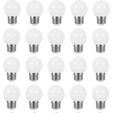 E27 G45 Ampoule LED 3W Blanc Chaud, Imperméable, Guirlande Lumineuse Intérieur et Extérieur pour Noël, Halloween, AC 220 240V, 20 Paquets (1/5)