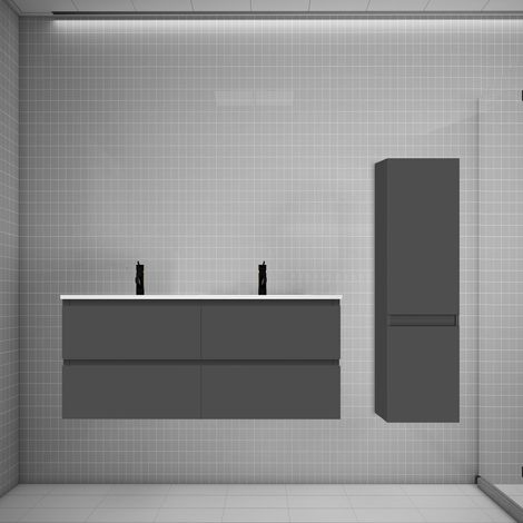 Aica Ensemble meuble double vasque L.120cm anthracite 4 tiroirs + lavabo + colonne easy