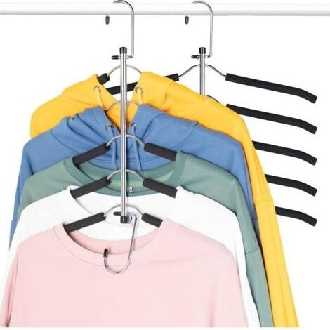 Lot de 2 cintres à vêtements peu encombrants, 6 niveaux, hangers clothes, avec rembourrage en mousse antidérapant, organisateurs de placard et rangement pour hommes et femmes (1/4)