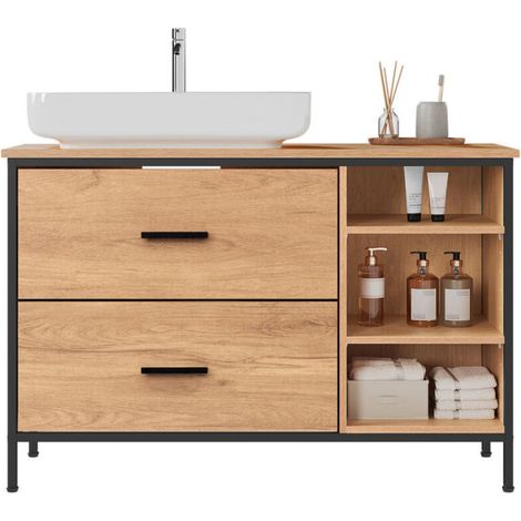 Meuble de salle de bain sous-vasque – 2 tiroirs, 3 compartiments, 90 × 60 × 30 cm, lavabo intégré, organisateur de rangement (1/5)