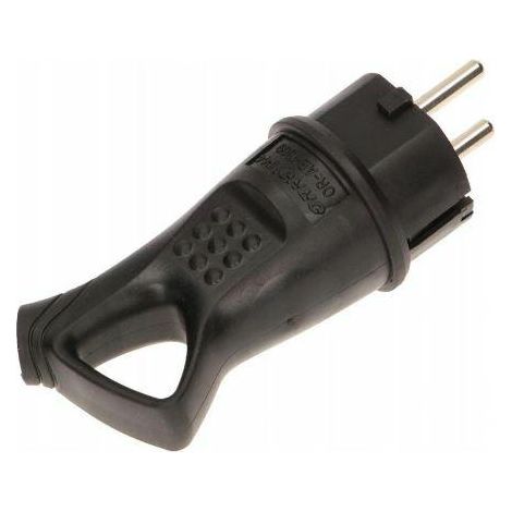 Enchufe de Goma Orno con Mango, 2P+Z, Clasificación IP44, Resistente a Salpicaduras, Ideal para Herramientas y Equipos en Exteriores, Color Negro
