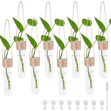 8Pcs Vase Décoratif en Forme de Tube à Essai, Vase en Verre à Suspendre, Bouteille Suspendue, Vases Créatif en Verre à Suspendre, Vases Suspendu, pour Plantes Hydroponiques (1/5)