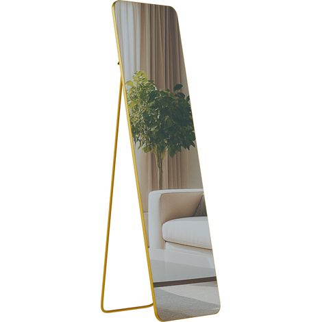 Espejo de cuerpo entero de pie o de pared con marco de metal dorado brillante y un diseño limpio y minimalista. 140x40 cm 100008405 (1/5)