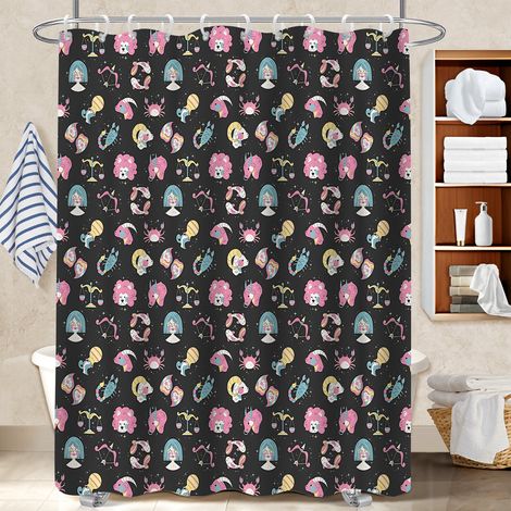 Ensemble rideau de douche polyester avec anneaux 180x180 bordure lestée polyester pour salle de bain pour un coin douche ressourçant (1/5)