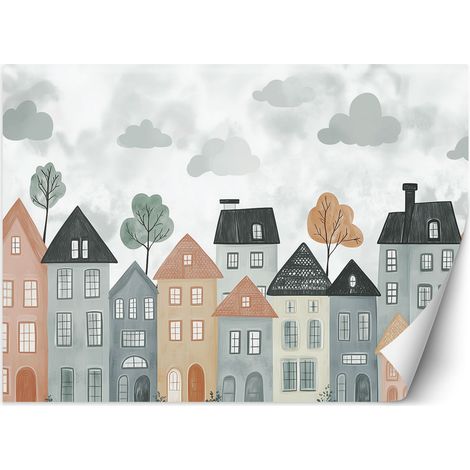 Tapete für Kinderzimmer Bunte Häuser Stadt 100x70 cm (1/5)