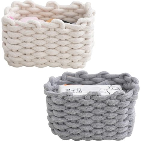 Panier de rangement en corde épaisse tissée 2 pièces, panier de rangement de bureau en corde de coton, 191512cm, blanc + gris (1/5)