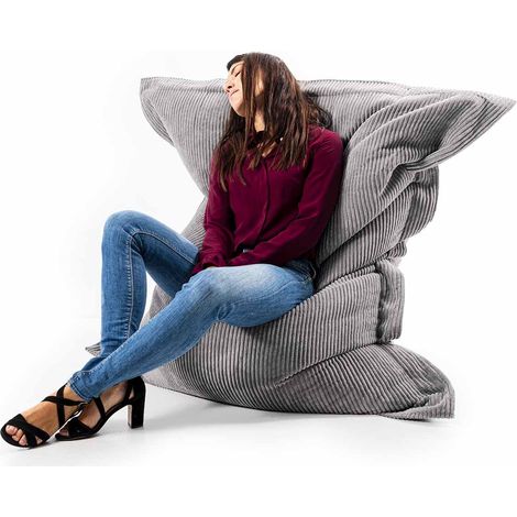 Pouf Déhoussable avec Billes, Rectangulaire, Velours Côtelé Gris Clair, Intérieur pour Salon, Chambre - BiG52 (1/5)