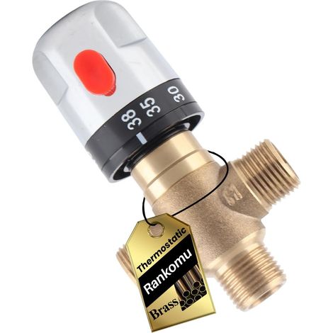Thermostat Chauffe Eau Mélangeur Mitigeur Thermostatique en Laiton G1/2" 15 mm Avec Limiteur de Température 38-42°C Pour Salle de Bain Douche Lavabo Sécurité Anti-Brûlure (1/5)