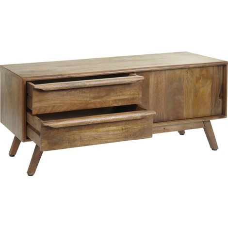 [NON UTILIZZATO] Porta TV lowboard mobile salotto HHG-196 cassetti legno di mango colore noce