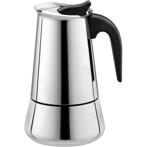 1 cafetière moka, acier inoxydable, 100 ml, pour cuisinière gaz/induction, expresso 2 tasses, sécurité intégrée (1/5)